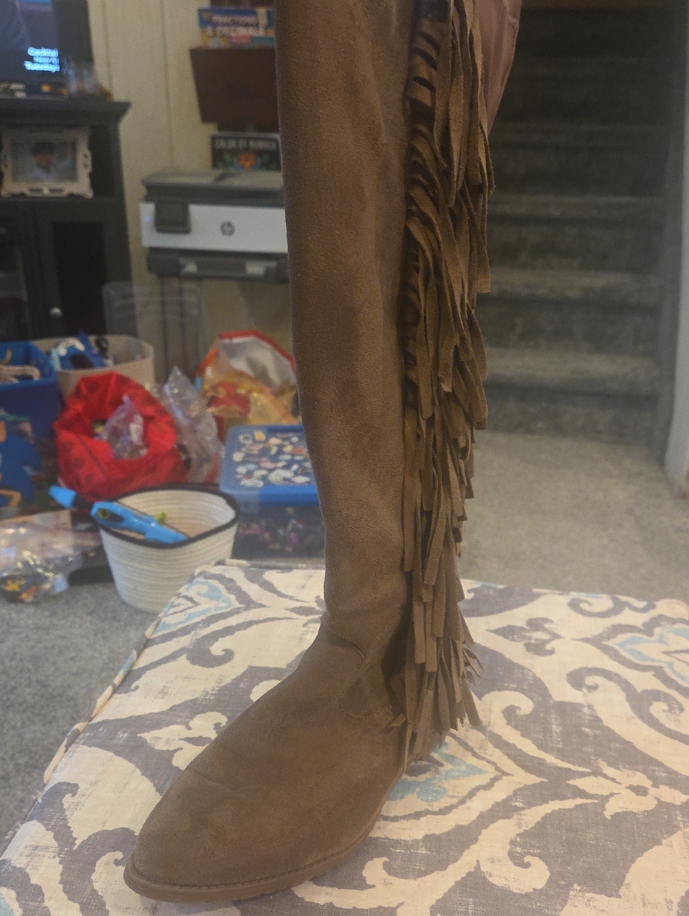 Lane Bryants Women's Brown Suede Fringe Knee-High Wide Calf Boots